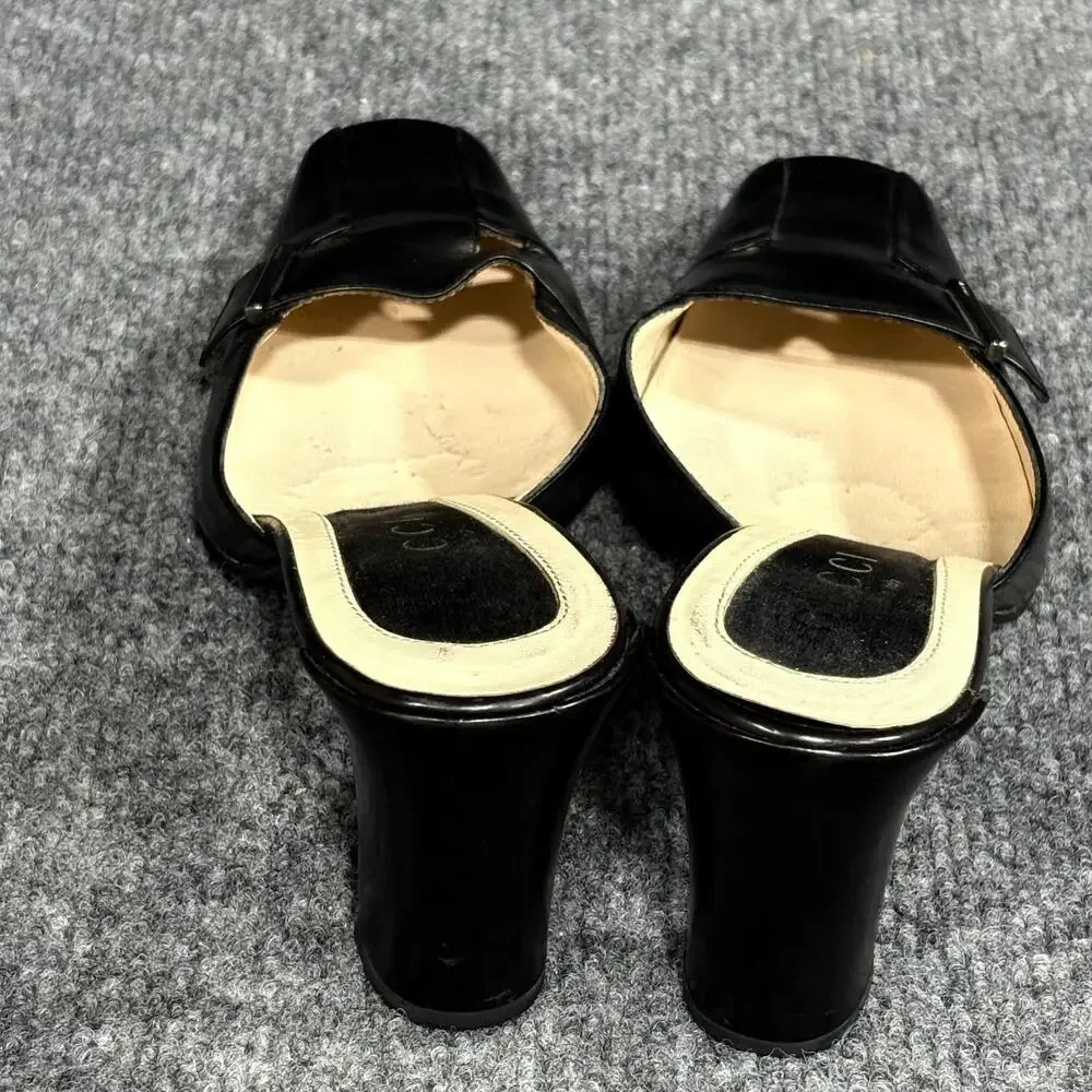 Vintage Gucci Shoes Womens 6 Black Leather Square Toe Cutout Mule Slides Y2K